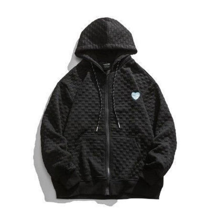 Waffle Cardigan Sweater Men's Hooded Spring and Autumn Zipper Solid Color Sports Top Loose Casual Jacket