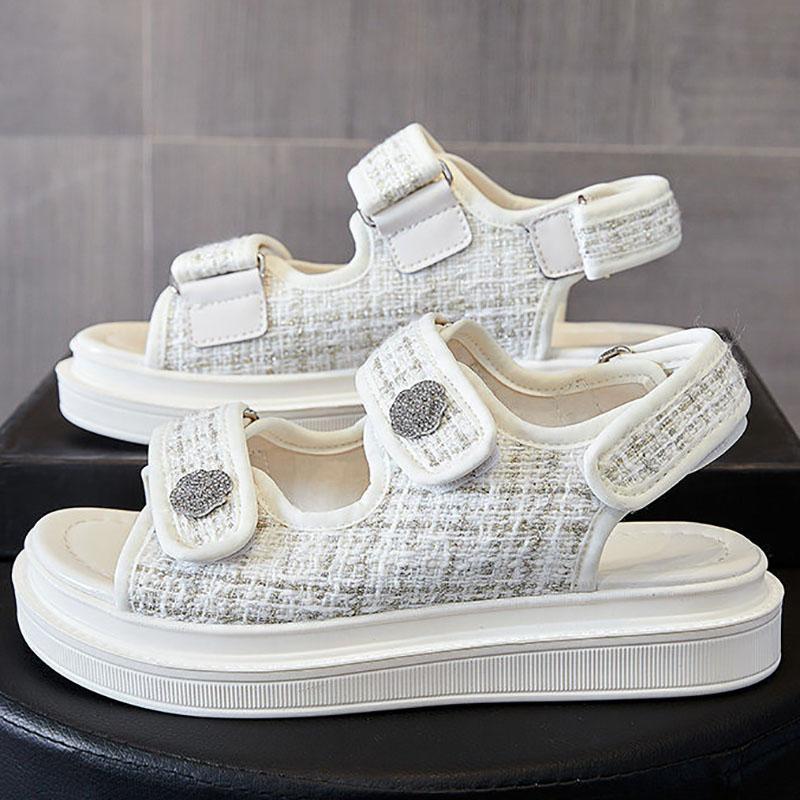 Summer Thick-soled Sandals Women's Outer Wear Flat Denim Velcro Sports Sandals