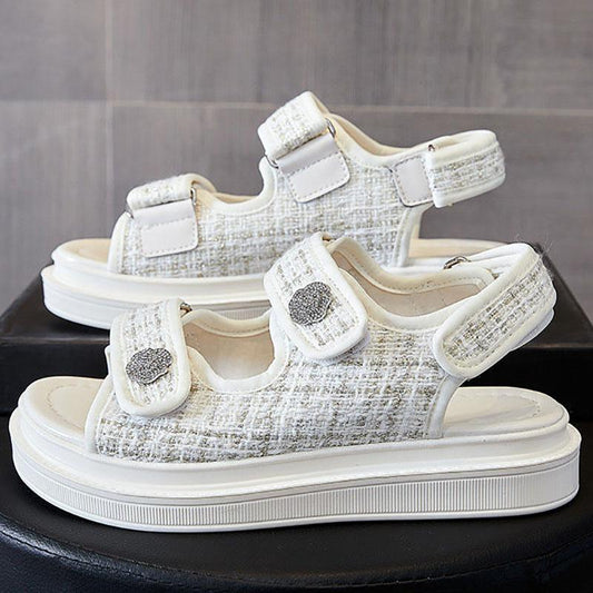 Summer Thick-soled Sandals Women's Outer Wear Flat Denim Velcro Sports Sandals