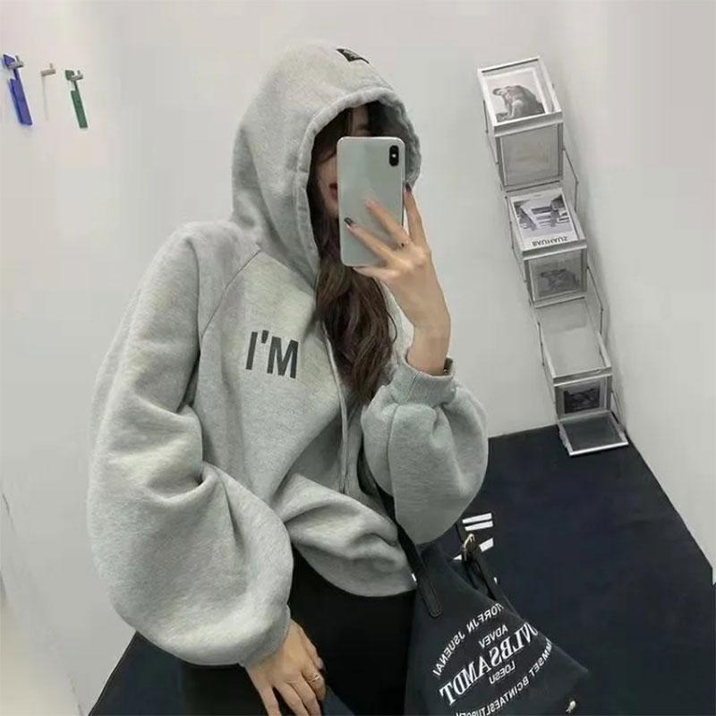 Women's Autumn and Winter Oversize Hooded Plus Velvet Thick Coat Korean Version of The Student Loose Top Ladies Ins Casual Sweater