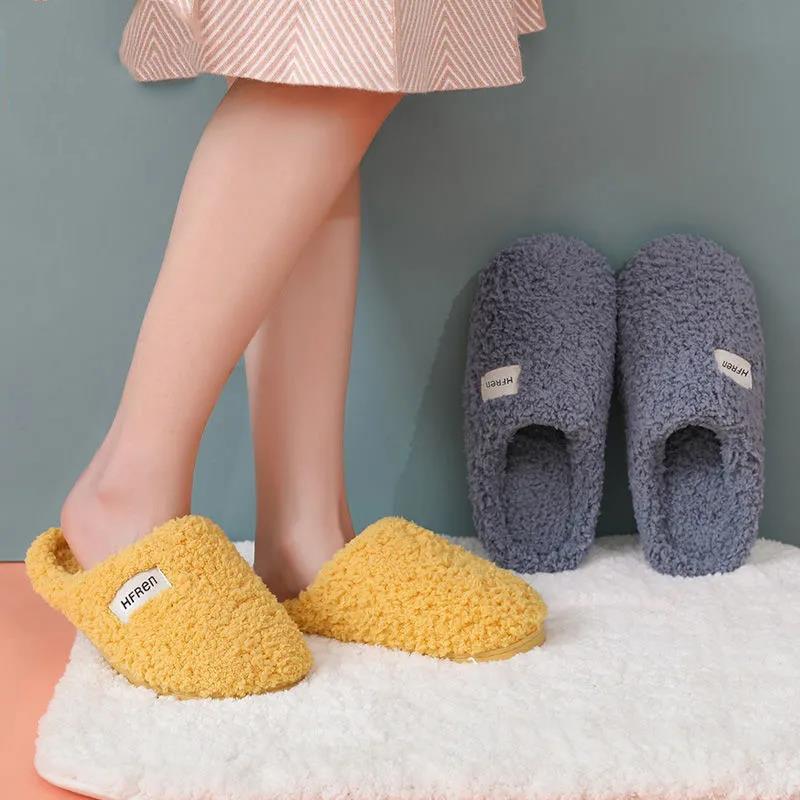 Soft Bottom Cotton Slippers Winter Female Plus Velvet Warm Household Floor Non-slip Student Couple Plush Indoor Men