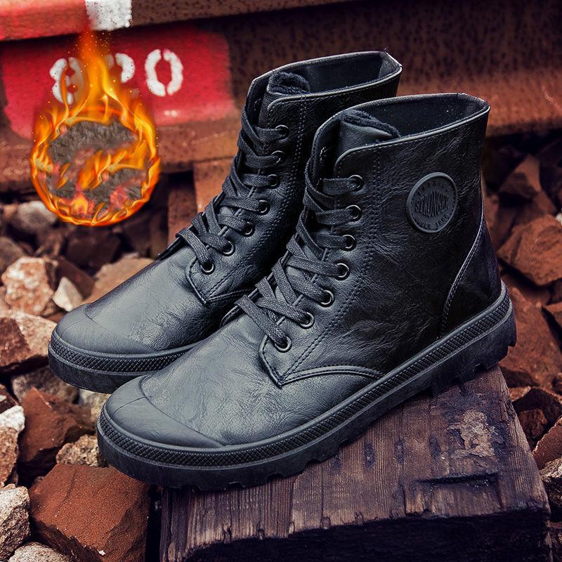 Pair of Shoes Men's Leather Boots Fashion Casual Martin Boots Military Boots Waterproof Men's Boots
