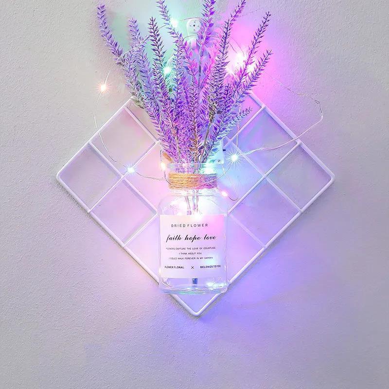 Art Flower Arrangement Plastic Artificial Flower Decoration Wall-mounted Flower Stand with Colorful Light Strip