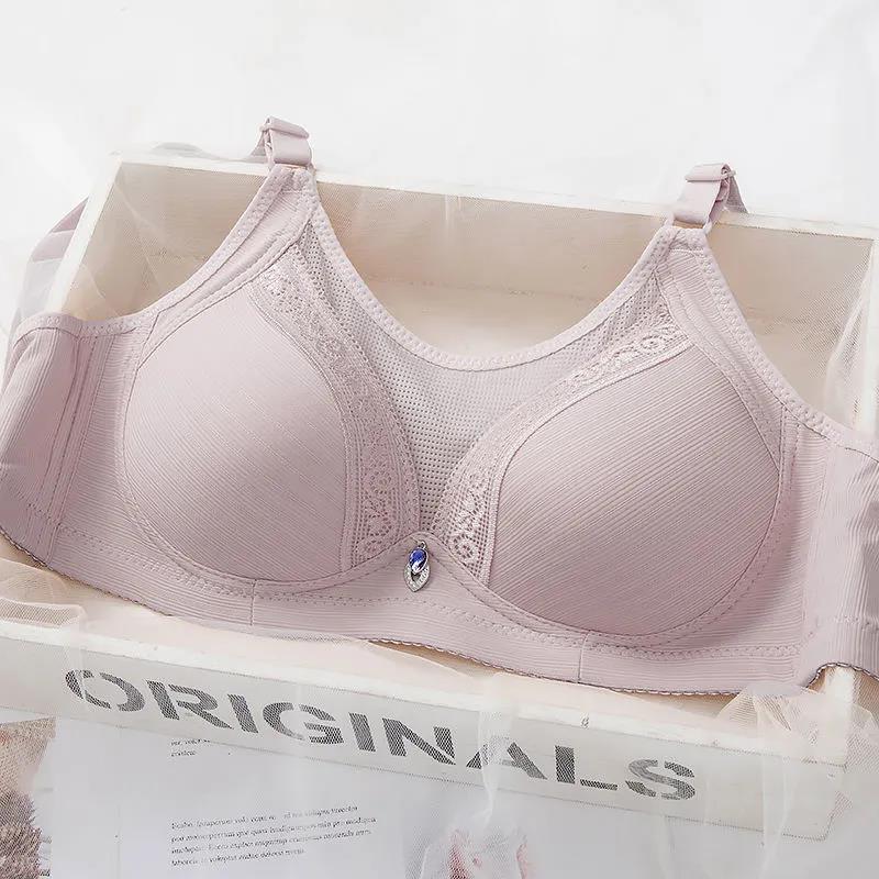 Middle-aged and Elderly Mothers Thin Tube Top Underwear Women's Non-wireless Full Cup Anti-glare Gather Upper Collection Breast Bra