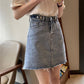 Pofulove Women Summer High Waist Irregular Denim Hip Skirt Student Anti-light Thin Mini A-line Skirt