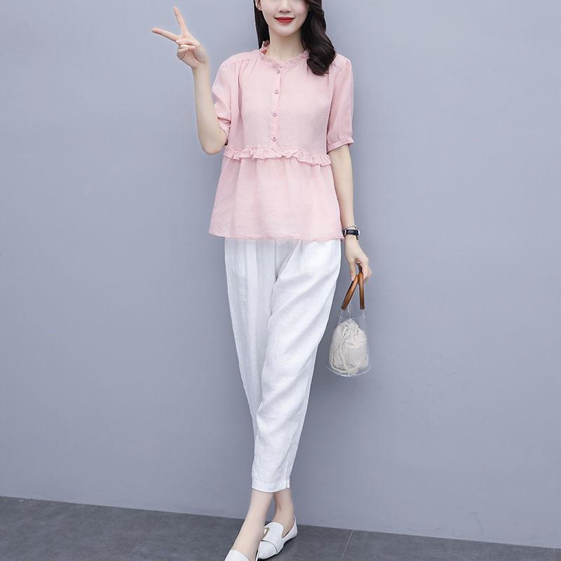 Women's Temperament Loose Thin Casual Two-piece Suit Elegant Casual Loose Suit Fabric Light Sweat-absorbent and Breathable