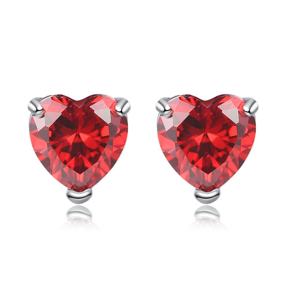 Platinum-plated Heart Pomegranate Ruby Zircon Fashion Earrings with Personality Birthday Gift