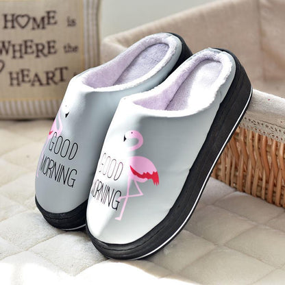 Autumn and Winter Women's PU Leather Waterproof Cotton Slippers Home Plus Velvet High-heeled Thick-soled Non-slip Warm Slippers