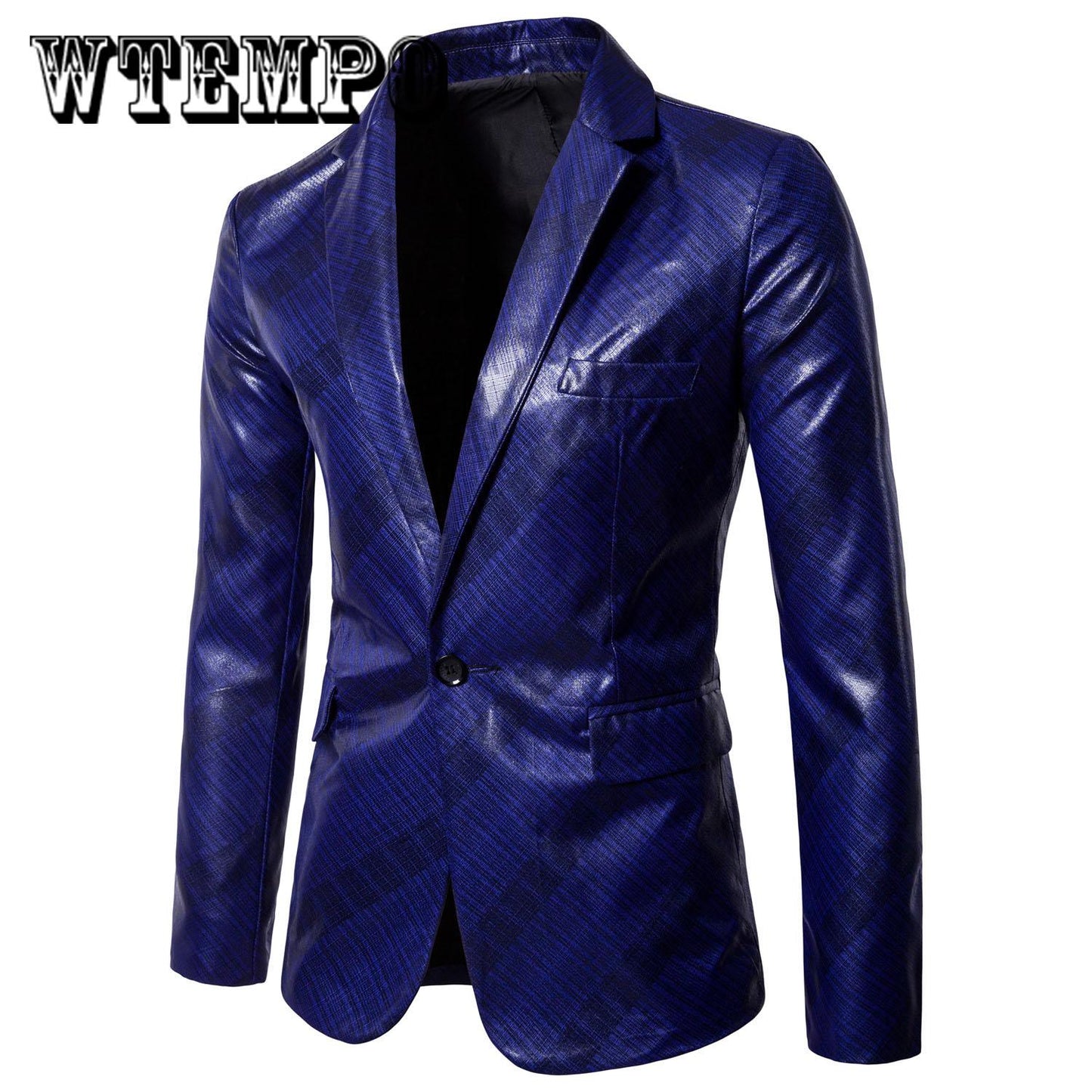 Large size British Fine twill glossy print suit men's casual fashion leather bright suit