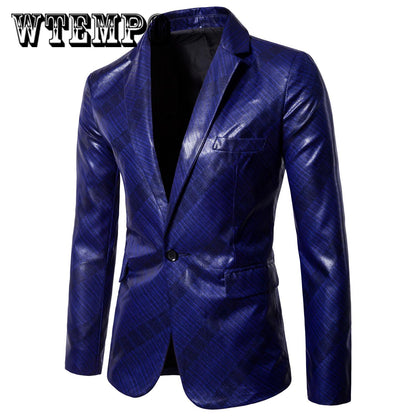 Large size British Fine twill glossy print suit men's casual fashion leather bright suit