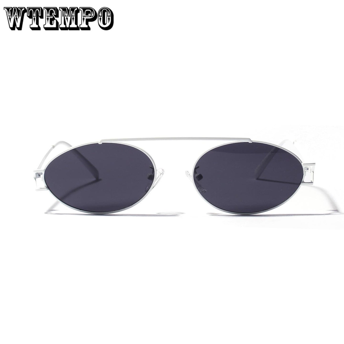 WTEMPO Ultra Light Metallic Color Lens Retro Art Eyeglasses Single Beam Oval Sunglasses