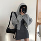 Women's Four Seasons Fried Street Suit Hooded Loose Sweater Jacket + Long Sleeve Slim Dress Two-piece Casual Suit Coat Skirt Sets