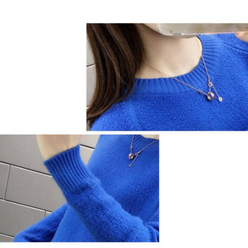 Pofulove Fashion Pullover Knit Thick Bottoming Shirt Winter Round Neck Sweater Women's Short Loose