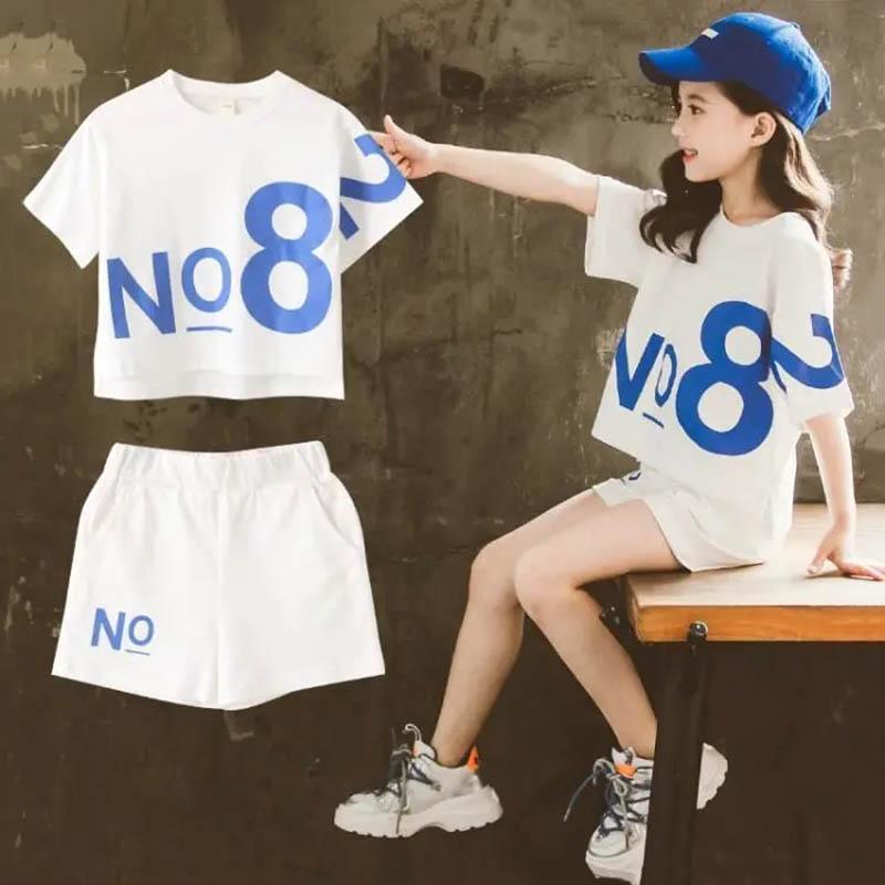 Children's Clothing Girls Short-sleeved Shorts Suit Summer Light Sports Casual Loose Breathable Children's Two-piece Suit