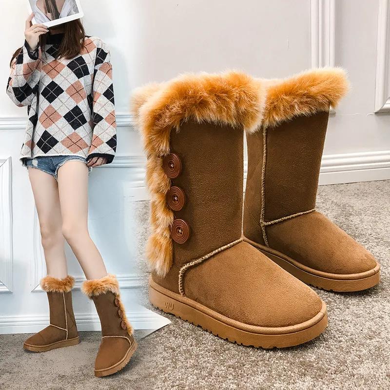 Winter Plus Velvet Snow Boots Women's Non-slip Cotton Shoes Buckle Mid-high Boots Flat Korean Warm Boots