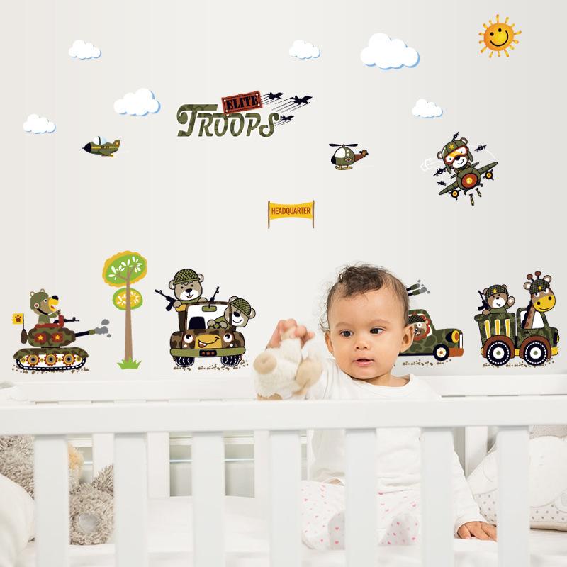 Cartoon animal soldier children's holiday birthday gift can come to map wall stickers mural