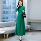 Chiffon Long Sleeve Dress for Women Spring Autumn Large Size Pure Color Fairy Temperament Over The Knee Beach Large Swing Dress Women