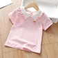 Summer Girls T-Shirts Peach Embroidery Lapel Tops Little Girls Casual T-Shirts