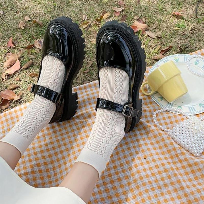 Korean Style All-match Retro British Style Leather Shoes Japanese Women's Small Leather Shoes Thick-soled Round-toe Thin Women's Shoes