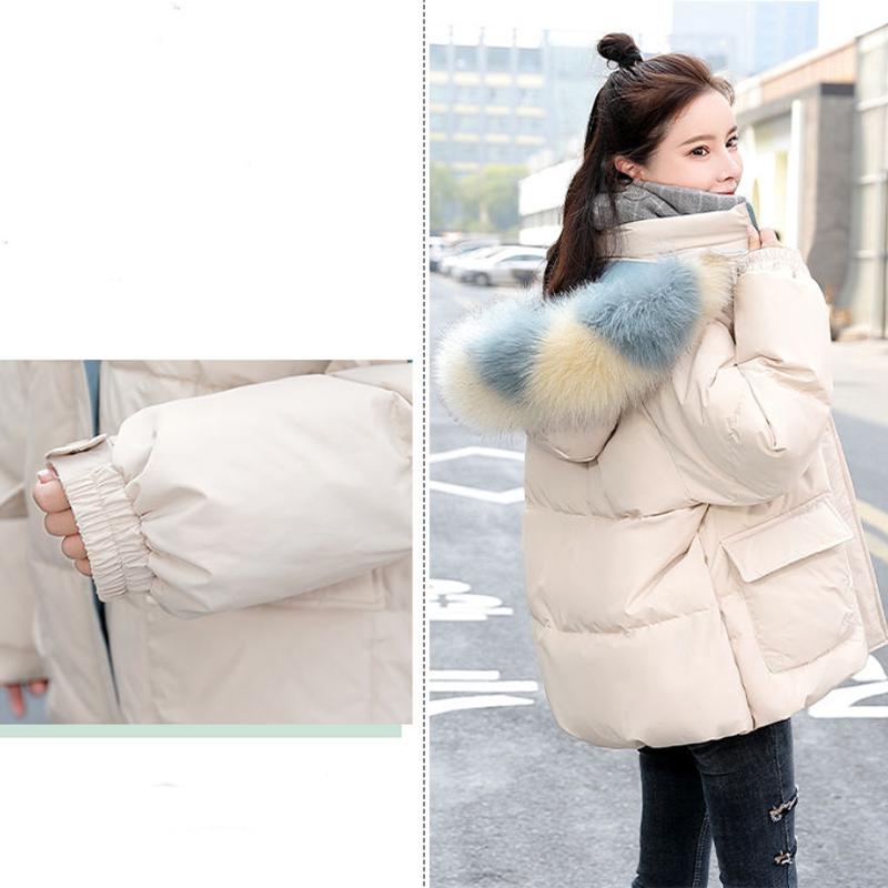 Women's Solid Color Down Jacket Regular Korean Loose Thick Coat Warm Cotton Coat Big Fur Collar Winter Clothes Quilted Coat