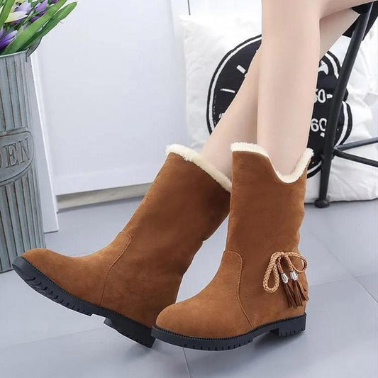 Women Snow Boots Flat-bottomed Short Boots Warm Cotton Shoes Female Student Boots One Boot Two Wear
