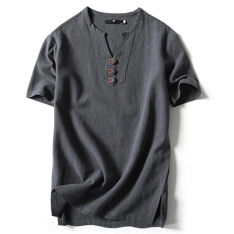 Oversized Linen Shirt Men's Summer Short-sleeved Plus Fertilizer Plus Size Loose Half-sleeved Solid Color Men's T-shirt