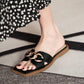 Full-leather Metal Buckle Open-toe Sandals and Slippers Women's Summer Square Head Flat-bottomed Fashion Half Slippers
