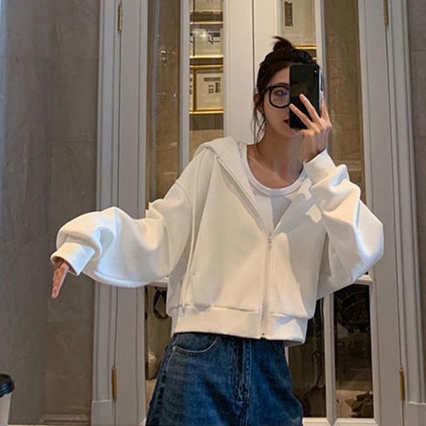 Autumn/winter Hooded Short Sweater High Waist Cropped Long-sleeved Cardigan