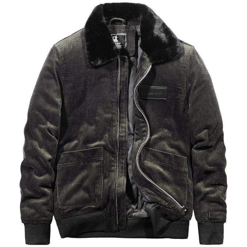 Cotton Clothes Men's Winter Jacket Corduroy Thick Arctic Rabbit Fluffy Collar Loose Plus Size Jacket