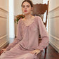 Women's Elegant French Court Nightdress Coral Velvet Long Dress Long-sleevs Pleated Off Shoulder Sexy Warm Home Wear Outerwear