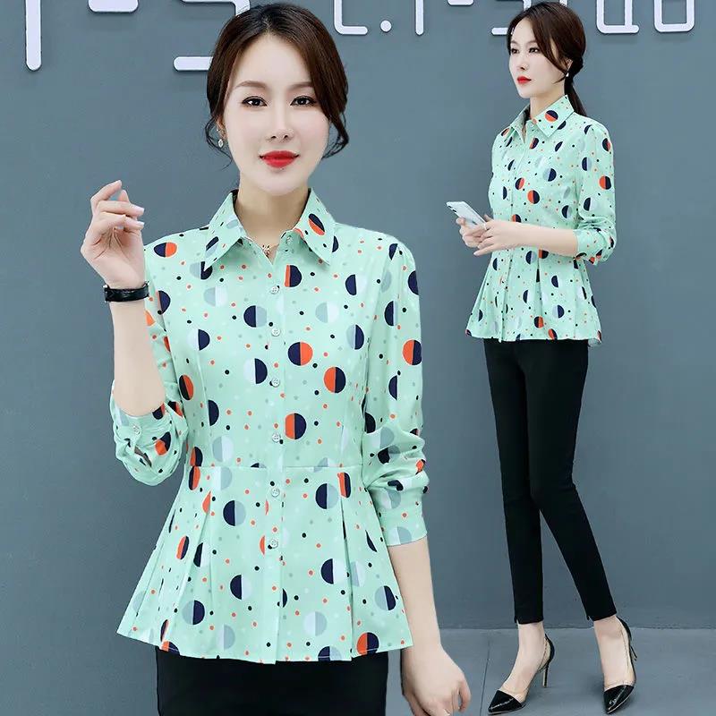 Summer Printed Button Shirt Pleated Edge Chiffon Shirt Casual T-shirt Slim Thin Cardigan Women