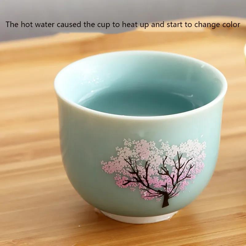 Thermochromic Cup Sakura Tea Cup Ge Kiln Open Piece Tea Cup Ceramic Kung Fu Tea Cup Master Cup