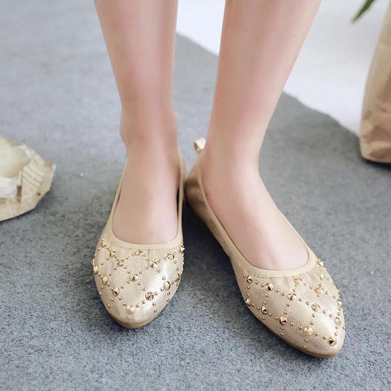 Women's Shoes  Flat Soft Bottom Pointed Egg Roll Shallow Mouth Rivets Casual Flat-heeled Pregnant Mother Korean Low-top Shoes