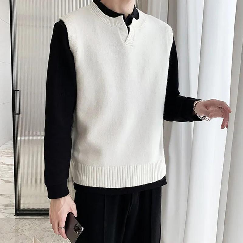 New Sweater Autumn Korean Trend Versatile V-neck Sleeveless Vest Men's Spring and Winter Wear Vest Vest Knit Sweater