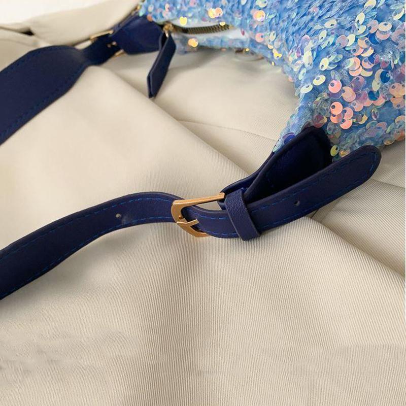 Shiny Sequins PU LeatherElegant Baguette Bag Armpit Bag for Women Shoulder Handbags Lady Simple