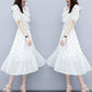 Women Chiffon Polka Dot Dress Slim Short Sleeve V-Neck A-line Vacation Beach Sun-dresses