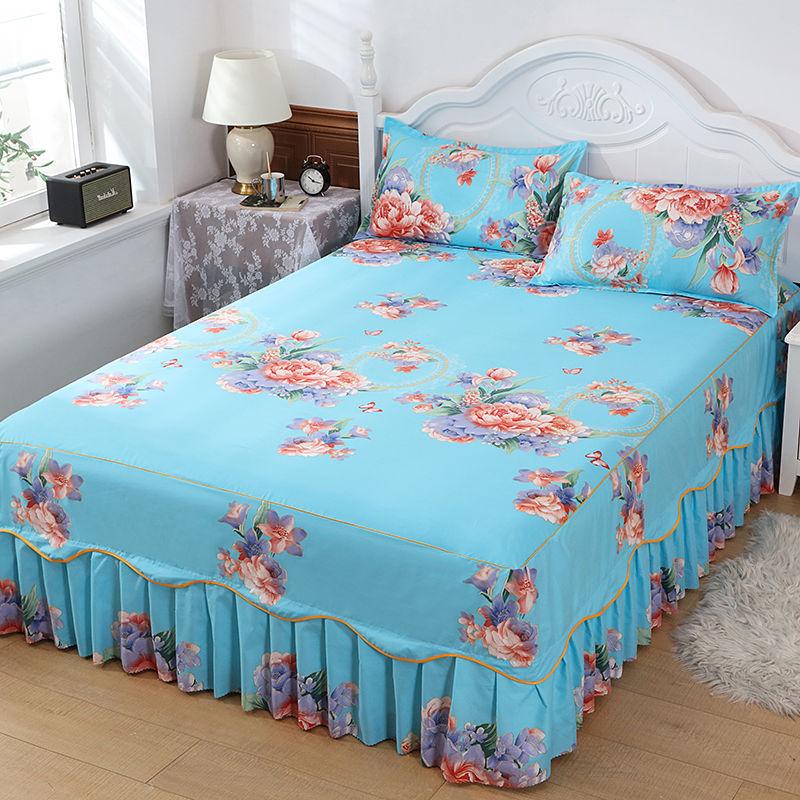 Non-slip Bedspread Bed Skirt Three-piece Printed Bed Skirt Pillowcase Simmons Protective Cover Home Bedding Light Luxury Style
