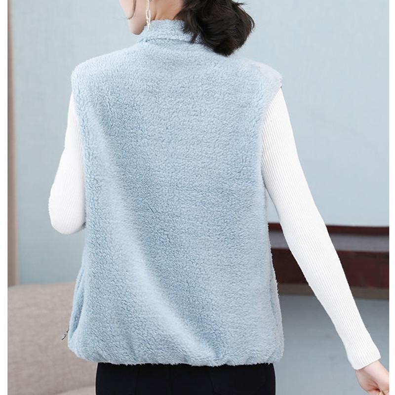 Coral Fleece Warm Outer Wear Women's Vest Double-sided Fleece Vest Stand-up Collar Zipper Sleeveless Jacket Women's Warm Vest