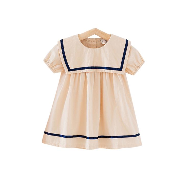 Summer Children's Clothing College Navy Girl's Dress Turn-down Neck Korean Style Baby Girl Skirt Short Sleeve