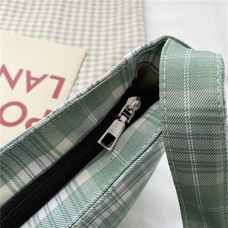 Women Canvas Bags Travel Casual Large Daily Shoulder Handbag Simple Hobo Bags Large-capacity Plaid Bag