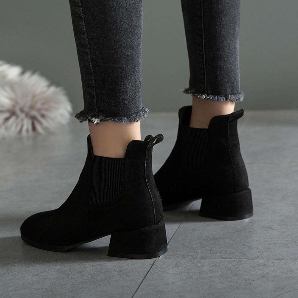 Winter Boots Women Ankle Boots For Women Thick Heel Slip On Ladies Shoes Boots