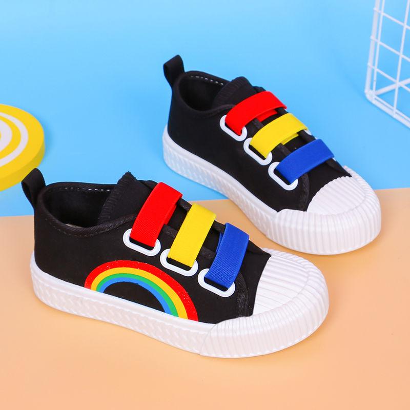 Children's Canvas Shoes Boys Girls General Casual Shoes Cover Foot Rainbow Shoes Baby Shoes Kindergarten Student Shoes