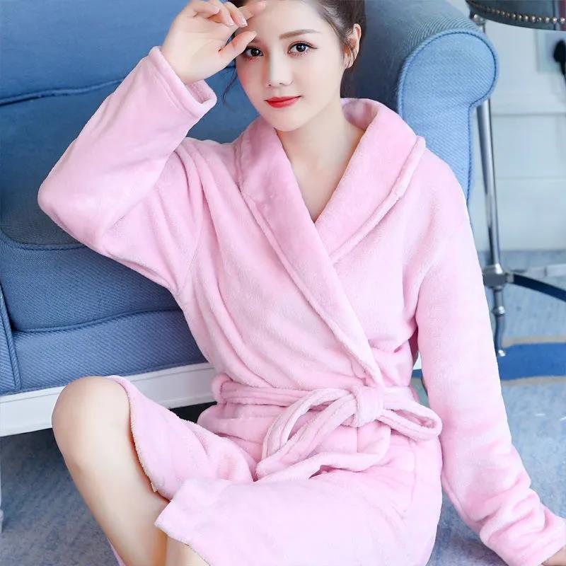 Solid Color Ladies Home Clothes Cashmere Warmth Pajamas Quick-drying Bathrobe Winter Homewear Robe Coat Long