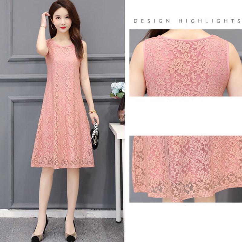 Women Sleeveless Long Skirt Casual Lace Dress Slim Temperament Bottoming Skirt for Youth Summer