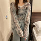 Fall Version of Tie dye Loose Simple Long-sleeved fall T-shirt Women Simple Pure color Bottoming Net yarn Blouse Tee