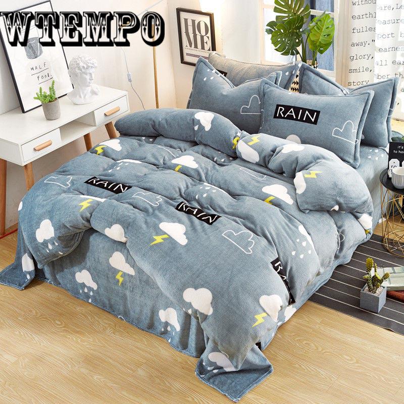 Winter Fleece Bedding Set Duvet Cover Flannel Sheet 4pcs Bed Linen Home King/queen Size Bedclothes