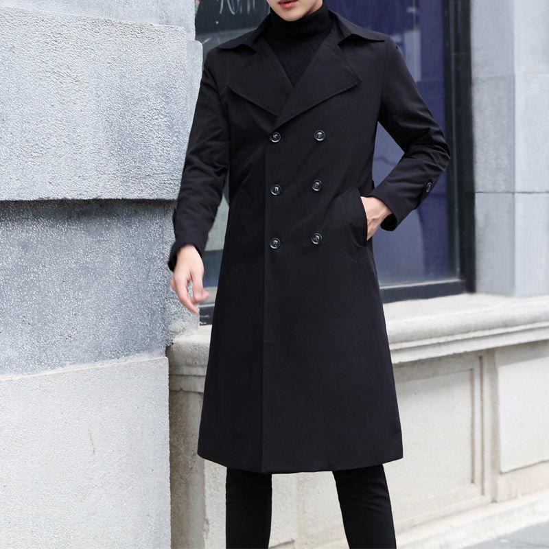 Autumn Men's Over-the-knee Business Suit Collar Windbreaker Slim Casual Comfortable New Mid-length Coat