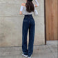 Dark Blue Jeans Female Spring and Autumn Straight High Waist Leaps Thin Pear Type Body Pants