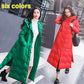 Long Down Jacket Retro Literary Print Hooded Cotton Jacket Lengthened Thick Loose Slit Windbreaker Jacket