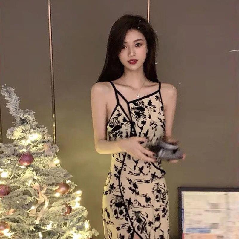 Spring Summer Sleeveless Split Dress French Niche Strap Temperament Retro Improved Cheongsam Dress